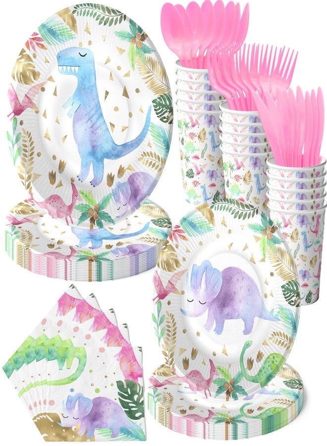 HaPiBiDesign Dinosaur Birthday Party Supplies for Girls - Pink Dinosaur Party Decorations - Balloons Birthday Banner Plates Cups Napkins Tablecloth Tableware (Serves 20) - Image 3